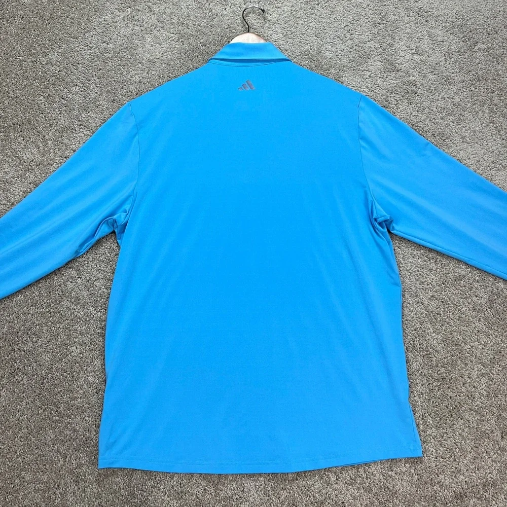 Adidas Polo Shirt Mens Large Blue Long Sleeve‎ 3 Button Placket Stretch Golf EUC